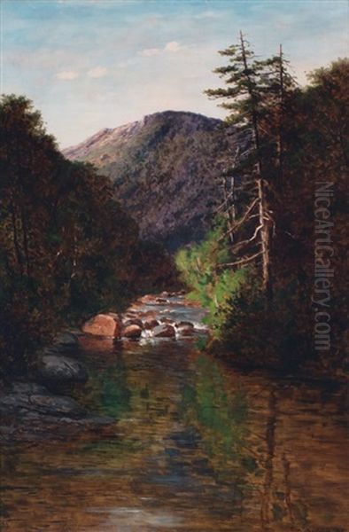 Saco River, Mt. Webster From Deep Hole Bridge Oil Painting by Frank Henry Shapleigh