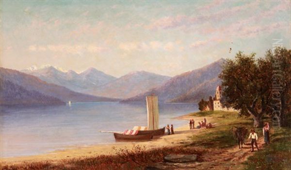 Mountain Lake Scene Oil Painting by Frank Henry Shapleigh