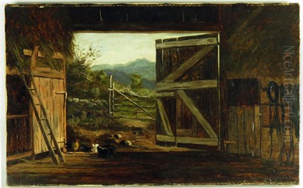 Old Barn And Mote (moat) Mountain From Jackson N. H. Oil Painting by Frank Henry Shapleigh