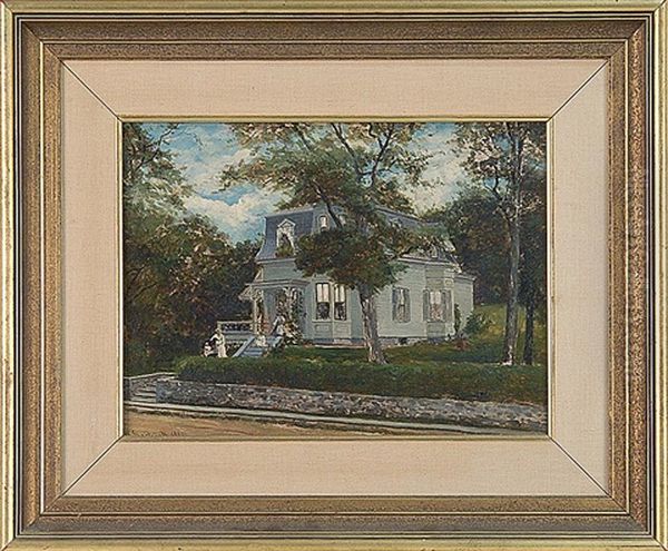 Figures Outside A Victorian House Oil Painting by Frank Henry Shapleigh