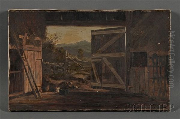 Old Barn And Mountains From Jackson N.h. Oil Painting by Frank Henry Shapleigh