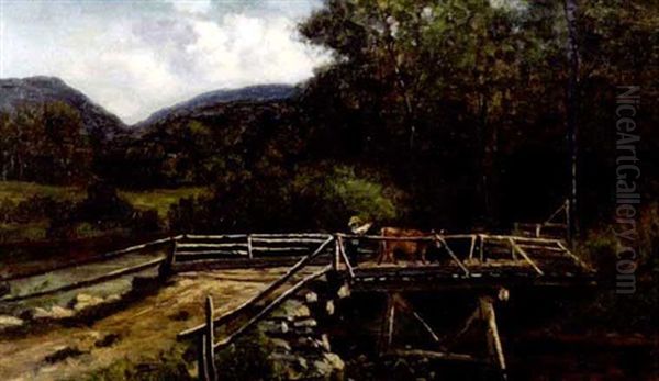 Wooden Bridge In Jackson N.h. And Carter Notch Oil Painting by Frank Henry Shapleigh