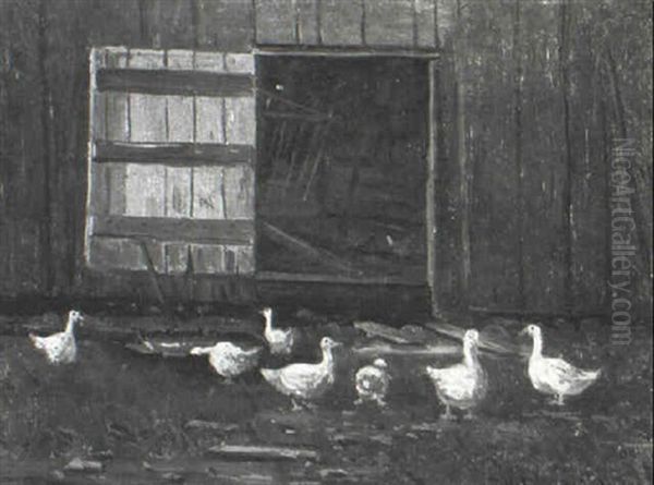 George Pinkham's Geese At Jackson, N.h. Oil Painting by Frank Henry Shapleigh