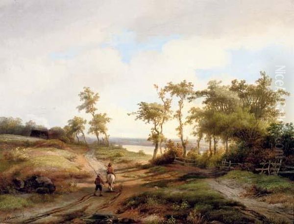 Figures In A Summer Landscape Oil Painting by Anton Braakman