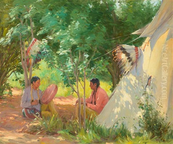 Hunting And War Songs Oil Painting by Joseph Henry Sharp