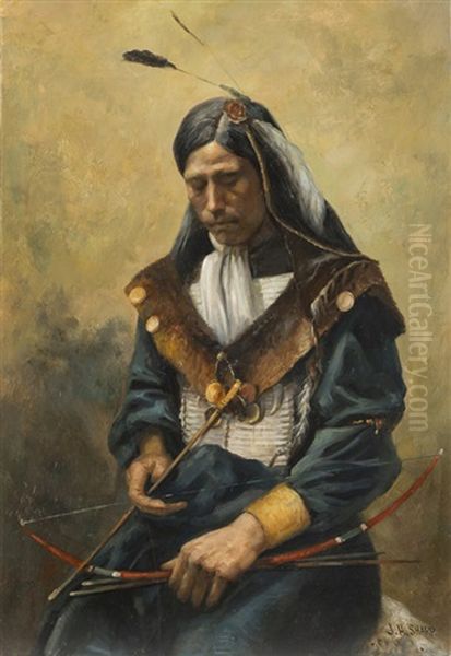 Portrait Of A Native American Man With Bow And Arrows by Joseph Henry Sharp