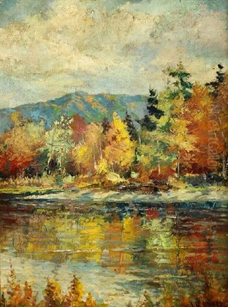 Autumn Mountain River Scene by Joseph Henry Sharp