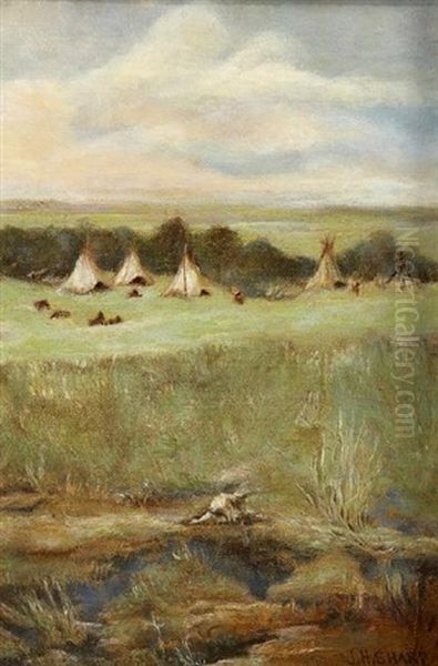 Distant Indian Encampment Oil Painting by Joseph Henry Sharp