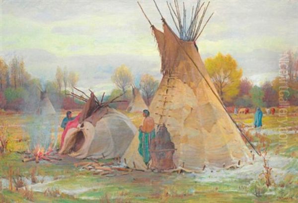 The Chief's Sweat Bath, Crow Reservation, Montana Oil Painting by Joseph Henry Sharp