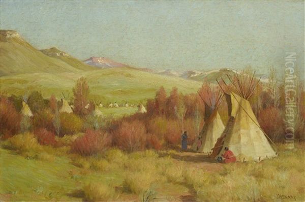 Summer Camp Life, Crow Encampment, Little Big Horn, Montana by Joseph Henry Sharp