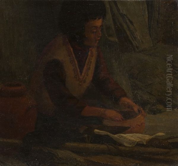 Young Indian Girl With A Pot by Joseph Henry Sharp