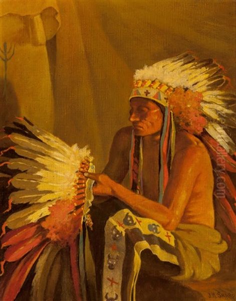 War Bonnet Maker Oil Painting by Joseph Henry Sharp