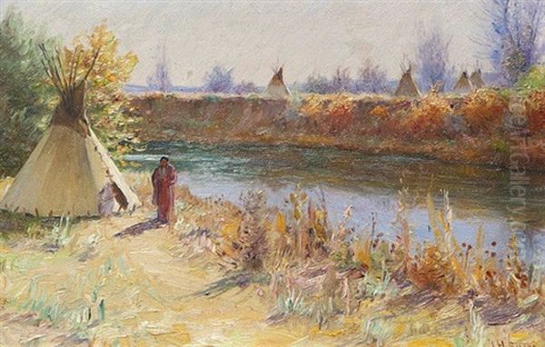 Indian Encampment By A River by Joseph Henry Sharp