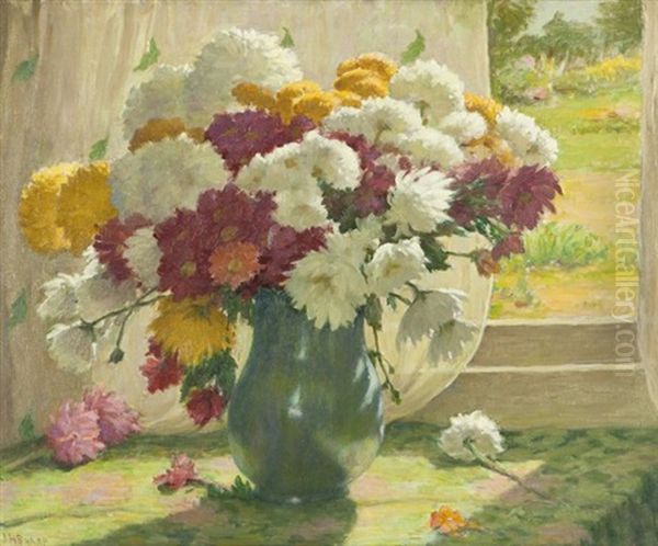 Still Life With Chrysanthemums Oil Painting by Joseph Henry Sharp