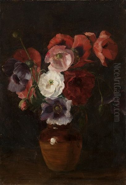 Still Life With Poppies Oil Painting by Joseph Henry Sharp