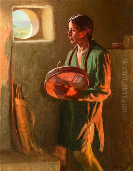 At A Pueblo Window, Taos by Joseph Henry Sharp