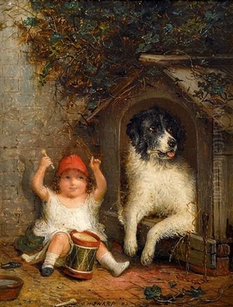 Young Girls With Dogs (pair) by Joseph Henry Sharp