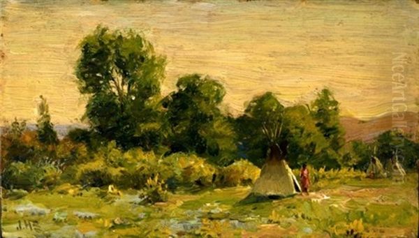 Crow Agency, Montana Oil Painting by Joseph Henry Sharp