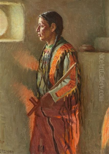 Firelight And Daylight, Taos, Nm by Joseph Henry Sharp