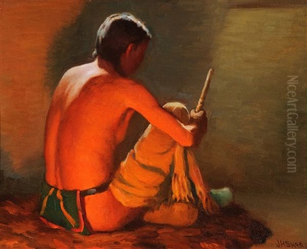 Indian Portrait By Moonlight & Firelight by Joseph Henry Sharp