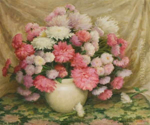 Chrysanthemums Oil Painting by Joseph Henry Sharp