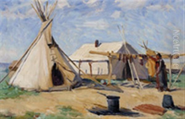 Montana Oil Painting by Joseph Henry Sharp