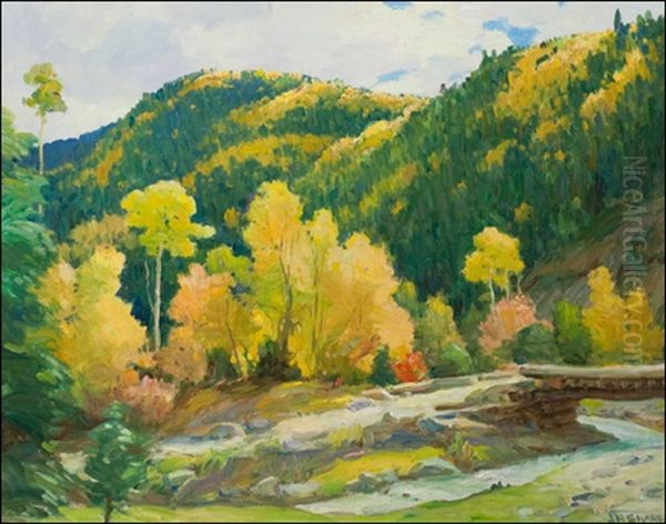 Aspens In Hondo Creek Oil Painting by Joseph Henry Sharp