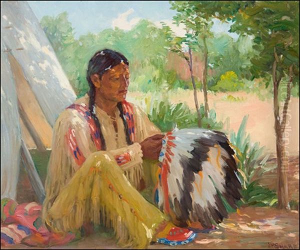 The Bonnet Maker Oil Painting by Joseph Henry Sharp