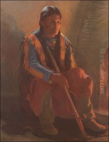 Hunting Son With Pipe by Joseph Henry Sharp