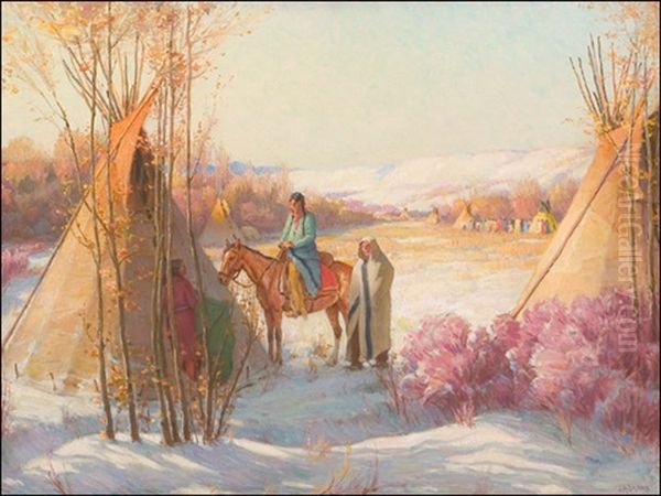 Winter Squaw Dance, Crow Reservation, Montana Oil Painting by Joseph Henry Sharp