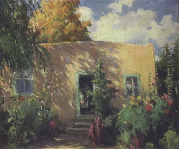 A Taos Backyard Oil Painting by Joseph Henry Sharp