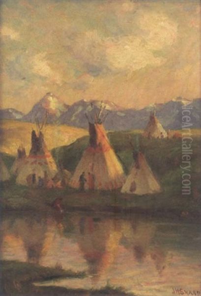 The Waterhole, Blackfoot Country Oil Painting by Joseph Henry Sharp