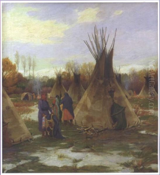 Squaw Winter Oil Painting by Joseph Henry Sharp