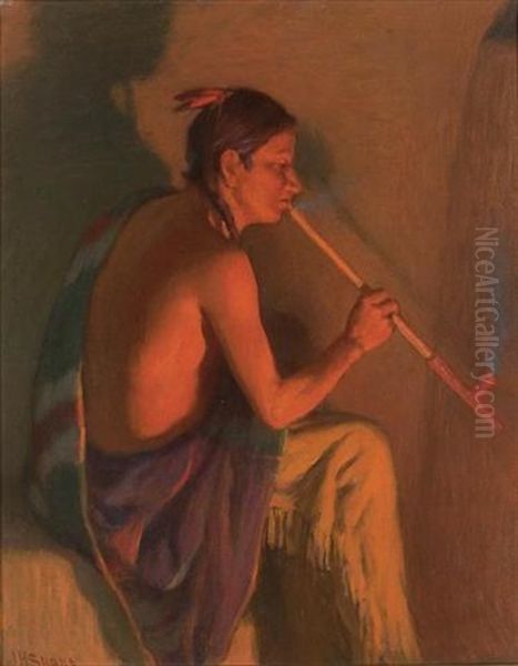 The Red Stone Pipe Oil Painting by Joseph Henry Sharp