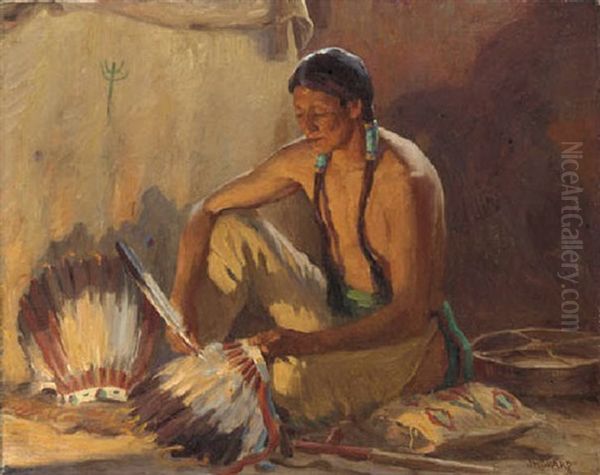 The War Bonnet Maker by Joseph Henry Sharp