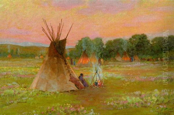 Little Big Horn, Indian Encampment, Montana by Joseph Henry Sharp