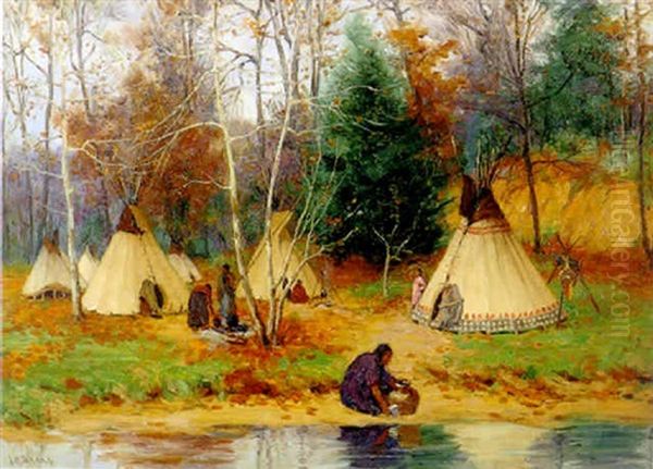 Indian Encampment In The Woods by Joseph Henry Sharp