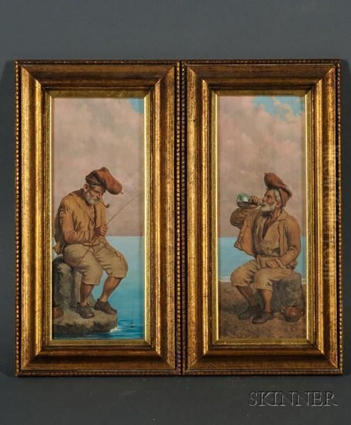 Lot Of Two Portraits: The Fisherman Oil Painting by Michele Bracci