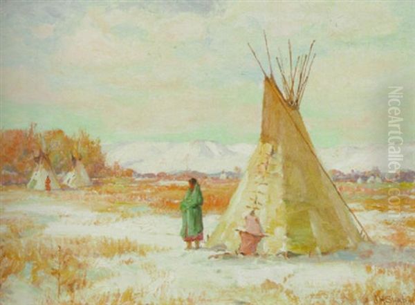 Winter Morning, Crow Reservation by Joseph Henry Sharp