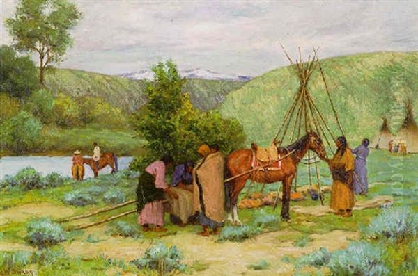 Setting Up Camp, Little Big Horn, Montana by Joseph Henry Sharp