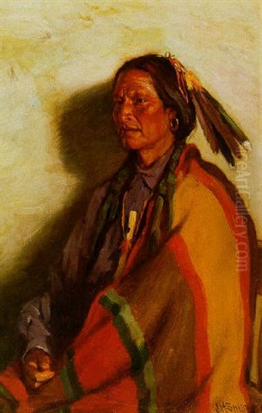 Portrait Of Tab-boon-gicash (rabbit Tail), A Shoshone Oil Painting by Joseph Henry Sharp