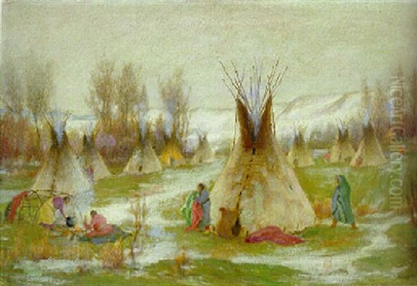 Tepees Oil Painting by Joseph Henry Sharp