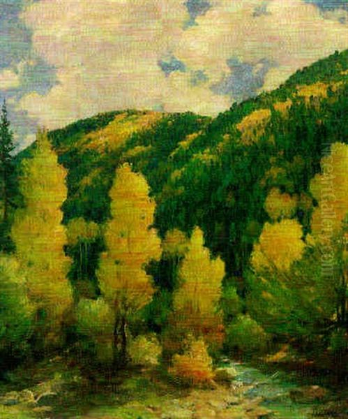 Aspens At Hawkeye Creek Near Taos Oil Painting by Joseph Henry Sharp