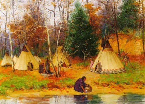 Indian Encampment In The Woods by Joseph Henry Sharp