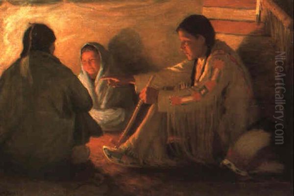 Indians By The Fire Oil Painting by Joseph Henry Sharp