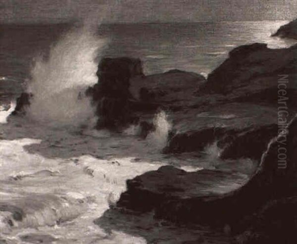 Blow Hole At Night, Moonlight by Joseph Henry Sharp