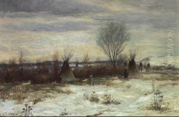 Plains Indian Camp In Snow by Joseph Henry Sharp