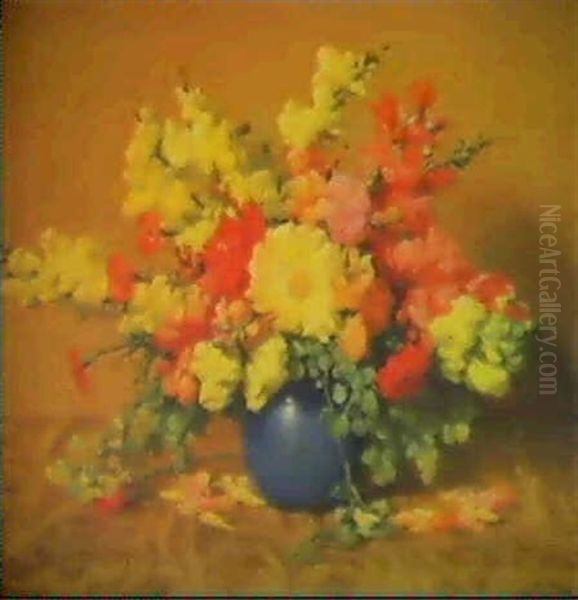 Still Life With Snapdragons In A Blue Bowl Oil Painting by Joseph Henry Sharp