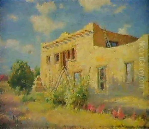 The Artist's Pueblo Studio Oil Painting by Joseph Henry Sharp