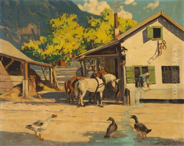 Western Ranch Scene Oil Painting by Louis Hovey Sharp